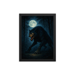 The Beast of Gevaudan in moonlit forest framed print on a plain backdrop in size 12"x16".