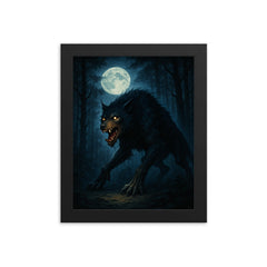 The Beast of Gevaudan in moonlit forest framed print on a plain backdrop in size 8"x10".