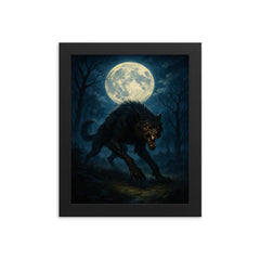 The Beast of Gevaudan moonlit hunt framed print on a plain backdrop in size 8"x10".