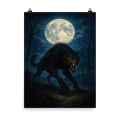 The Beast of Gevaudan moonlit hunt poster on a plain backdrop in size 8"x10".