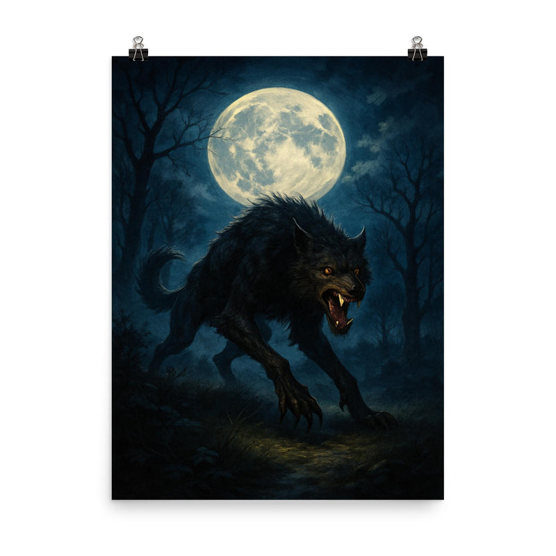 The Beast of Gevaudan moonlit hunt poster on a plain backdrop in size 8