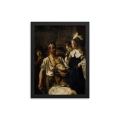 The Beheading of John the Baptist by Carel Fabritius framed print on a plain backdrop in size 12"x16".