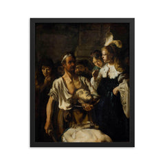 The Beheading of John the Baptist by Carel Fabritius framed print on a plain backdrop in size 16"x20".