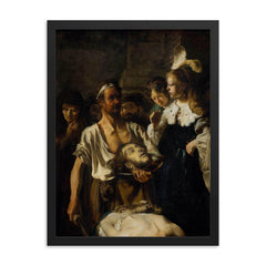 The Beheading of John the Baptist by Carel Fabritius framed print on a plain backdrop in size 18"x24".