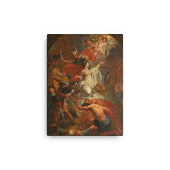 The Beheading of St Dymphna by Godfried Maes canvas print on a plain backdrop in size 12"x16".