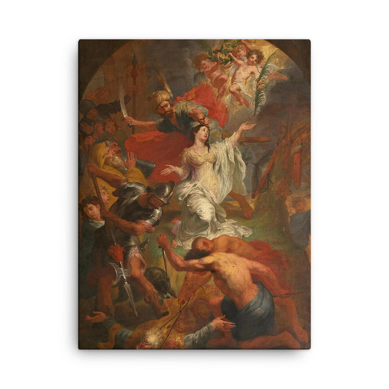 The Beheading of St Dymphna by Godfried Maes canvas print on a plain backdrop in size 18