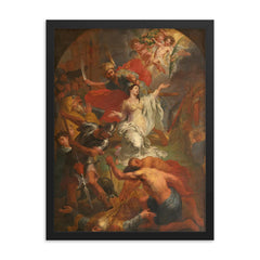 The Beheading of St Dymphna by Godfried Maes framed print on a plain backdrop in size 18"x24".