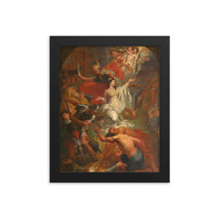 The Beheading of St Dymphna by Godfried Maes framed print on a plain backdrop in size 8"x10".