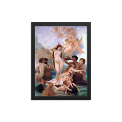 The Birth of Venus by William Bouguereau, 1879 framed print on a plain backdrop in size 12"x16".