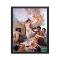 The Birth of Venus by William Bouguereau, 1879 framed print on a plain backdrop in size 16"x20".