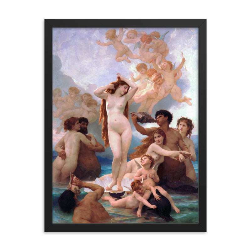 The Birth of Venus by William Bouguereau, 1879 framed print on a plain backdrop in size 18