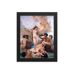The Birth of Venus by William Bouguereau, 1879 framed print on a plain backdrop in size 8"x10".