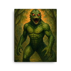 The Bishopville Lizard Man canvas print on a plain backdrop in size 16"x20".