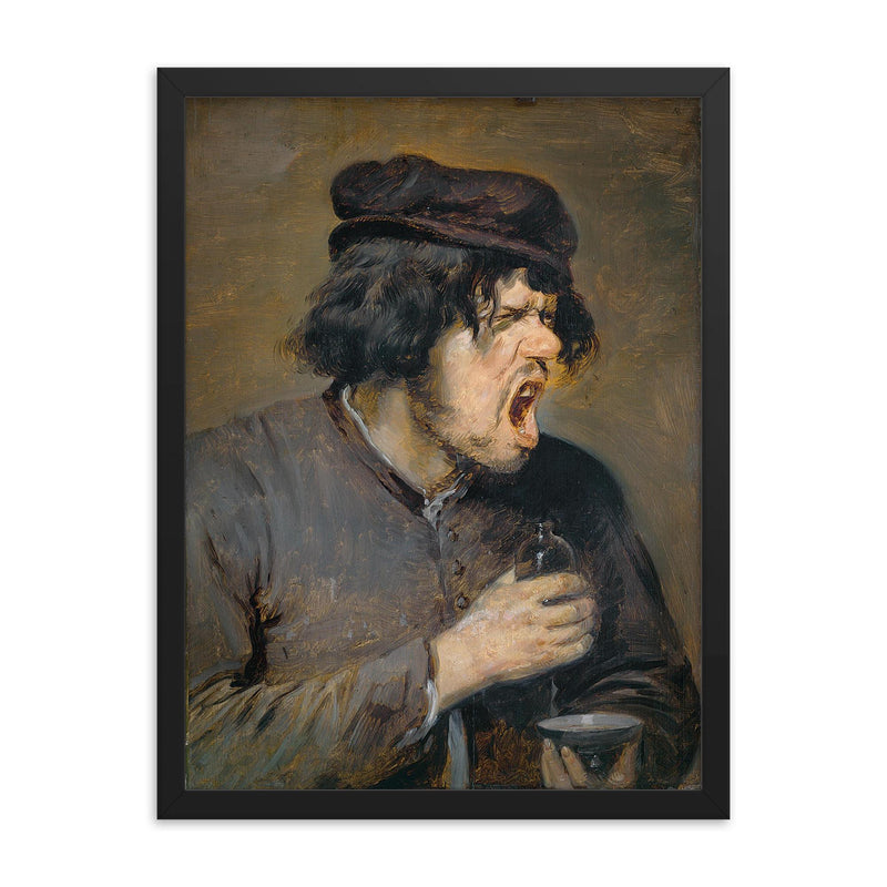 The Bitter Draught by Adriaen Brouwer, c. 1637 framed print on a plain backdrop in size 18