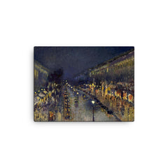 The Boulevard Montmartre at Night by Camille Pissarro canvas print on a plain backdrop in size 12"x16".