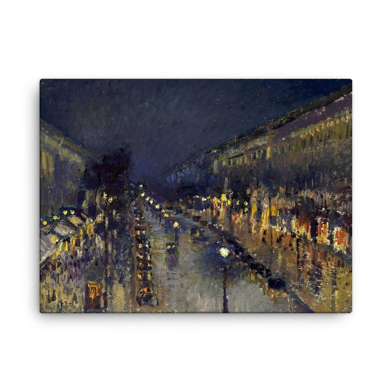 The Boulevard Montmartre at Night by Camille Pissarro canvas print on a plain backdrop in size 18