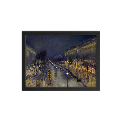 The Boulevard Montmartre at Night by Camille Pissarro framed print on a plain backdrop in size 12"x16".