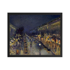 The Boulevard Montmartre at Night by Camille Pissarro framed print on a plain backdrop in size 16"x20".