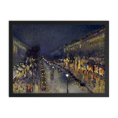 The Boulevard Montmartre at Night by Camille Pissarro framed print on a plain backdrop in size 18"x24".