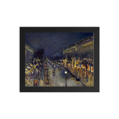 The Boulevard Montmartre at Night by Camille Pissarro framed print on a plain backdrop in size 8"x10".