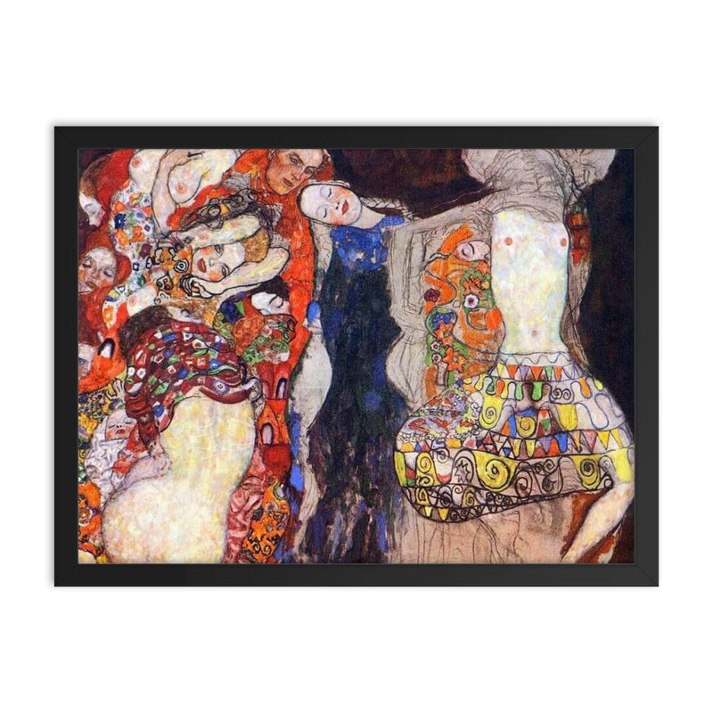 The Bride by Gustav Klimt framed print on a plain backdrop in size 18