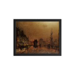 The Broomielaw, Glasgow by John Atkinson Grimshaw, 1889 framed print on a plain backdrop in size 12"x16".