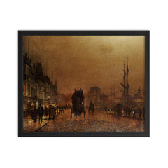 The Broomielaw, Glasgow by John Atkinson Grimshaw, 1889 framed print on a plain backdrop in size 16"x20".