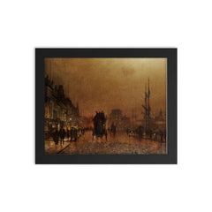 The Broomielaw, Glasgow by John Atkinson Grimshaw, 1889 framed print on a plain backdrop in size 8"x10".