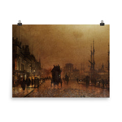 The Broomielaw, Glasgow by John Atkinson Grimshaw, 1889 poster on a plain backdrop in size 8"x10".