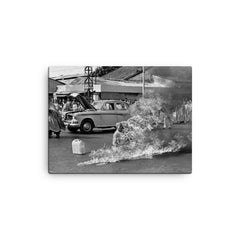 The Burning Monk - Thich Quang Duc canvas print on a plain backdrop in size 12"x16".
