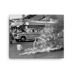 The Burning Monk - Thich Quang Duc canvas print on a plain backdrop in size 16"x20".