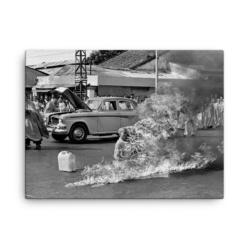 The Burning Monk - Thich Quang Duc canvas print on a plain backdrop in size 18