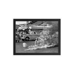 The Burning Monk - Thich Quang Duc framed print on a plain backdrop in size 12"x16".