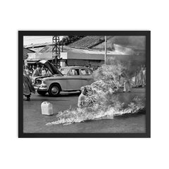 The Burning Monk - Thich Quang Duc framed print on a plain backdrop in size 16"x20".