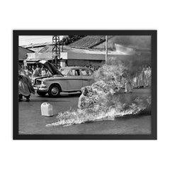 The Burning Monk - Thich Quang Duc framed print on a plain backdrop in size 18"x24".