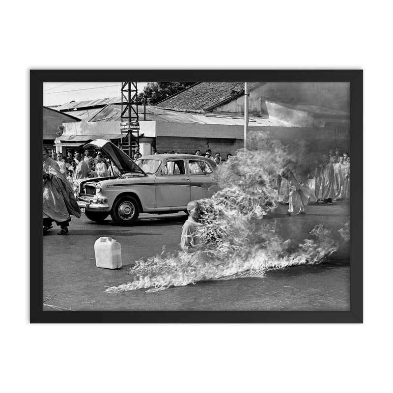 The Burning Monk - Thich Quang Duc framed print on a plain backdrop in size 18