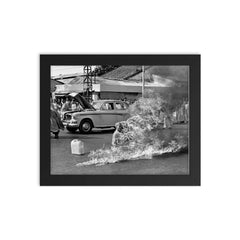The Burning Monk - Thich Quang Duc framed print on a plain backdrop in size 8"x10".