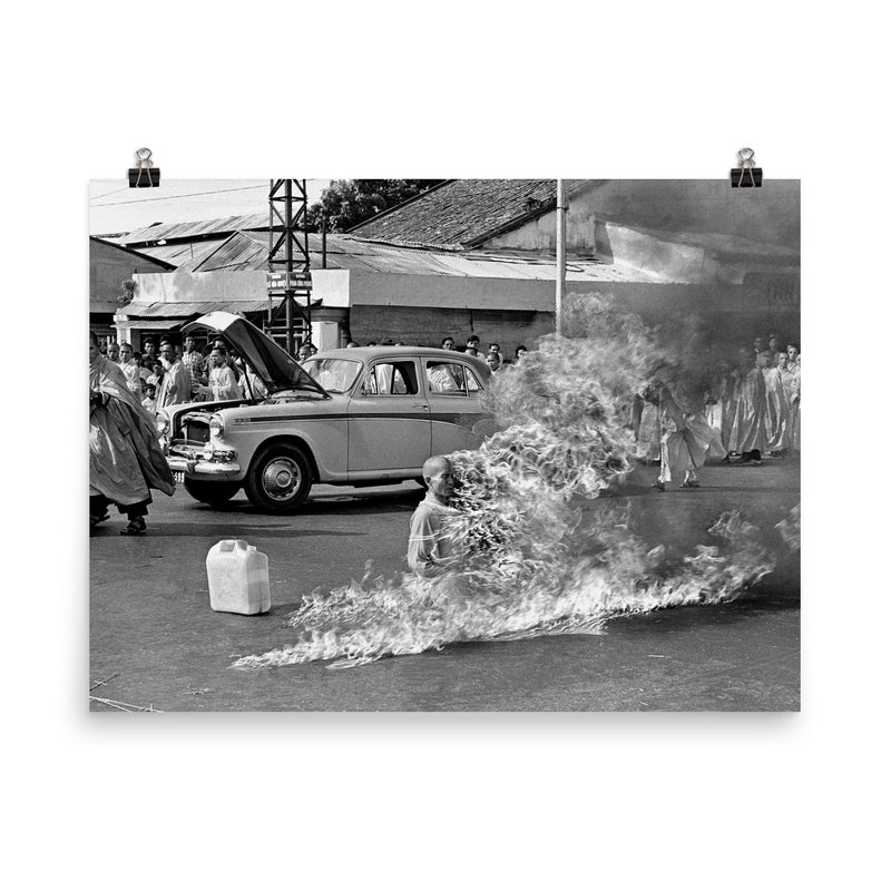 The Burning Monk - Thich Quang Duc poster on a plain backdrop in size 8