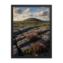 The Burren Karst County Clare Ireland framed print on a plain backdrop in size 18"x24".