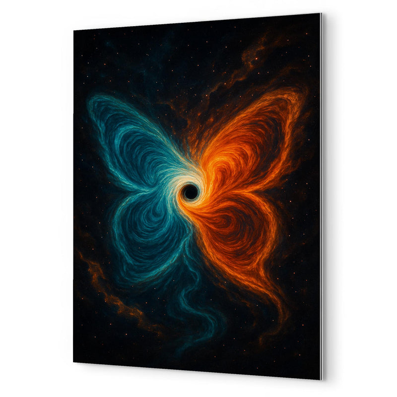The butterfly effect hurricane from phase space metal print mockup