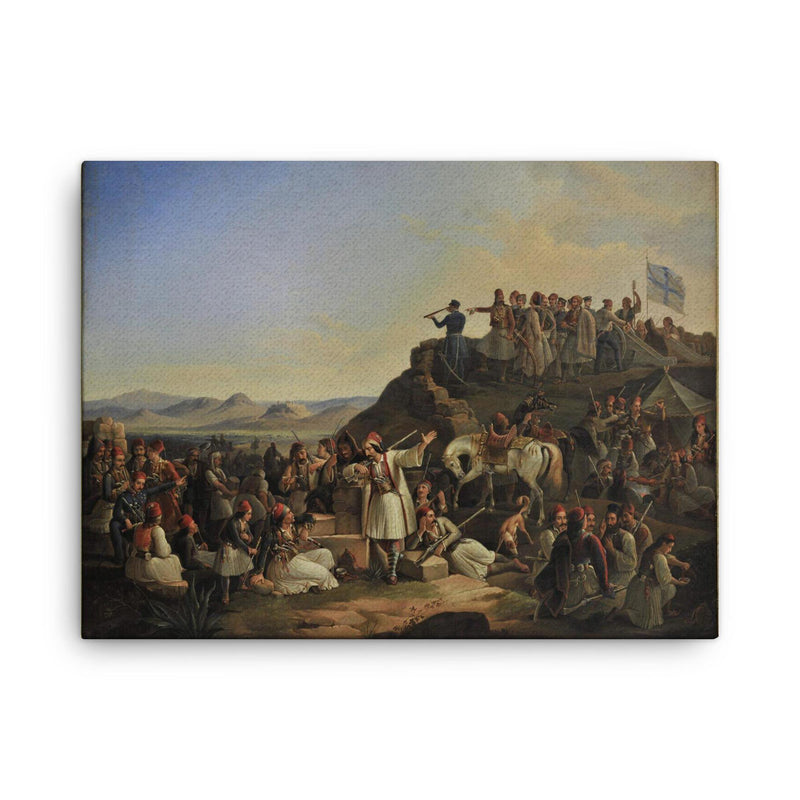 The Camp of Georgios Karaiskakis by Theodoros Vryzakis, 1855 canvas print on a plain backdrop in size 18