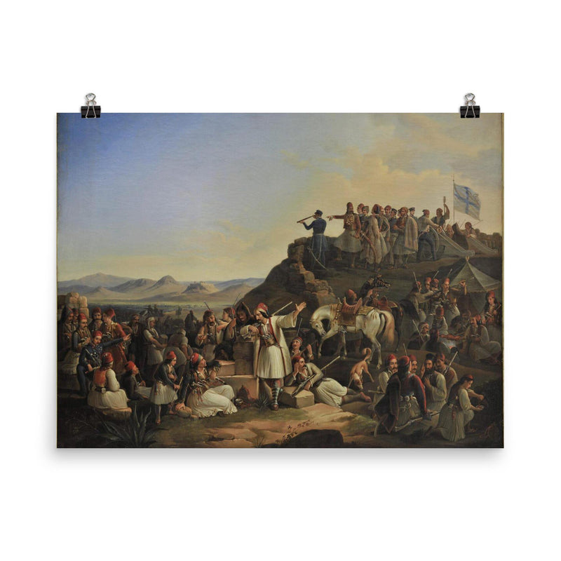The Camp of Georgios Karaiskakis by Theodoros Vryzakis, 1855 poster on a plain backdrop in size 8