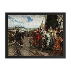 The Capitulation of Granada by Francisco Pradilla y Ortiz, 1882 framed print on a plain backdrop in size 18"x24".