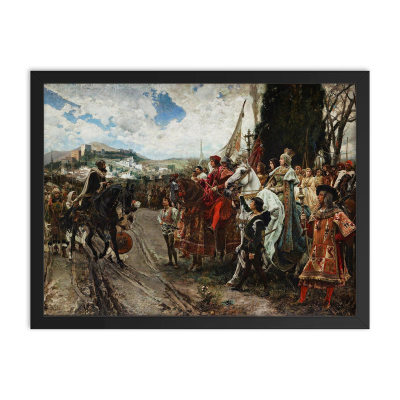The Capitulation of Granada by Francisco Pradilla y Ortiz, 1882 framed print on a plain backdrop in size 18