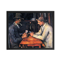 The Card Players by Paul Cezanne framed print on a plain backdrop in size 16"x20".