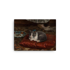 The Cat on the Pillow by Adolf von Becker canvas print on a plain backdrop in size 12"x16".