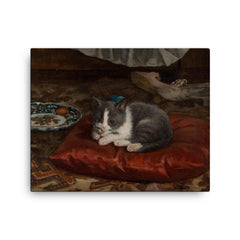 The Cat on the Pillow by Adolf von Becker canvas print on a plain backdrop in size 16"x20".