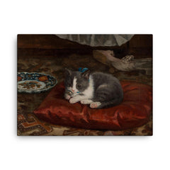 The Cat on the Pillow by Adolf von Becker canvas print on a plain backdrop in size 18"x24".