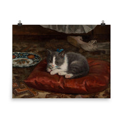 The Cat on the Pillow by Adolf von Becker poster on a plain backdrop in size 8"x10".