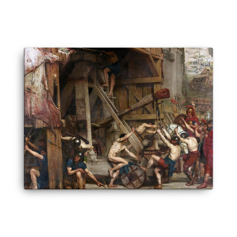 The Catapult by Edward Poynter, 1868 canvas print on a plain backdrop in size 18